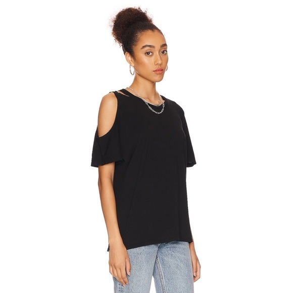 Michael Lauren Relaxed Fit Verdugo Crew Neck Tee with Cutout Sleeve in Black L - Picture 2 of 10